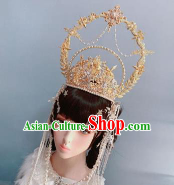 Europe Princess Golden Royal Crown Wedding Hair Accessories Handmade Goddess Headwear Europe Princess Golden Royal Crown Wedding Hair Accessories Handmade Goddess Headwear