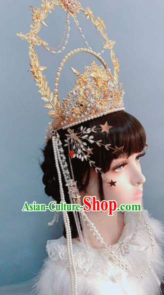 Europe Princess Golden Royal Crown Wedding Hair Accessories Handmade Goddess Headwear Europe Princess Golden Royal Crown Wedding Hair Accessories Handmade Goddess Headwear
