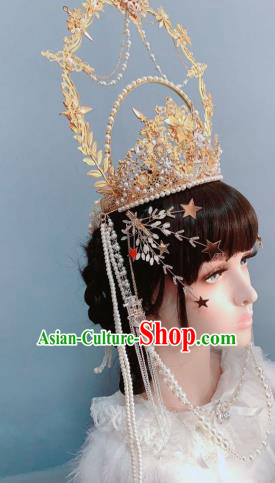 Europe Princess Golden Royal Crown Wedding Hair Accessories Handmade Goddess Headwear Europe Princess Golden Royal Crown Wedding Hair Accessories Handmade Goddess Headwear