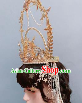 Europe Princess Golden Royal Crown Wedding Hair Accessories Handmade Goddess Headwear Europe Princess Golden Royal Crown Wedding Hair Accessories Handmade Goddess Headwear