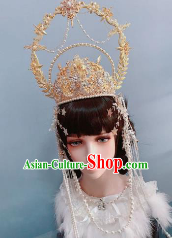 Europe Princess Golden Royal Crown Wedding Hair Accessories Handmade Goddess Headwear Europe Princess Golden Royal Crown Wedding Hair Accessories Handmade Goddess Headwear