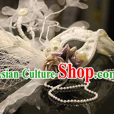 Top Fancy Ball Decorations Halloween Cosplay Princess White Flowers Mask Stage Performance Face Accessories