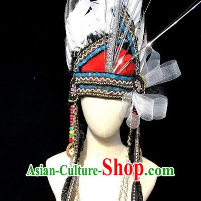 Handmade Halloween Cosplay Hair Accessories Queen Feather Royal Crown Stage Show Indian Chief Headdress