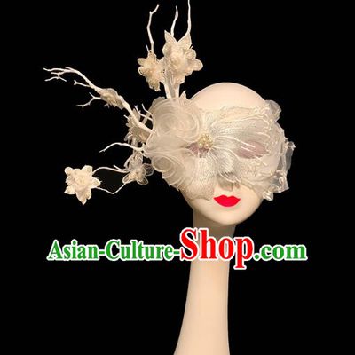 Top Cosplay Princess White Silk Flowers Mask Halloween Stage Performance Face Accessories Fancy Ball Decorations