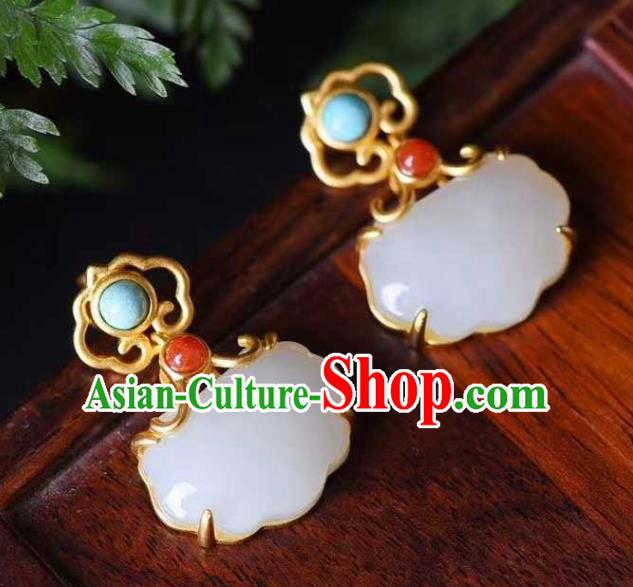Handmade Chinese Ancient Empress Earrings Jewelry Traditional Qing Dynasty Court Jade Ear Accessories Handmade Chinese Ancient Empress Earrings Jewelry Traditional Qing Dynasty Court Jade Ear Accessories