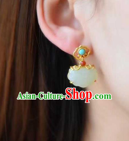 Handmade Chinese Ancient Empress Earrings Jewelry Traditional Qing Dynasty Court Jade Ear Accessories Handmade Chinese Ancient Empress Earrings Jewelry Traditional Qing Dynasty Court Jade Ear Accessories