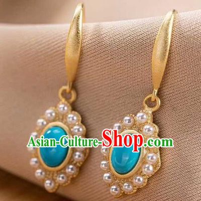 Handmade Chinese Cheongsam Pearls Earrings Jewelry Traditional Kallaite Ear Accessories