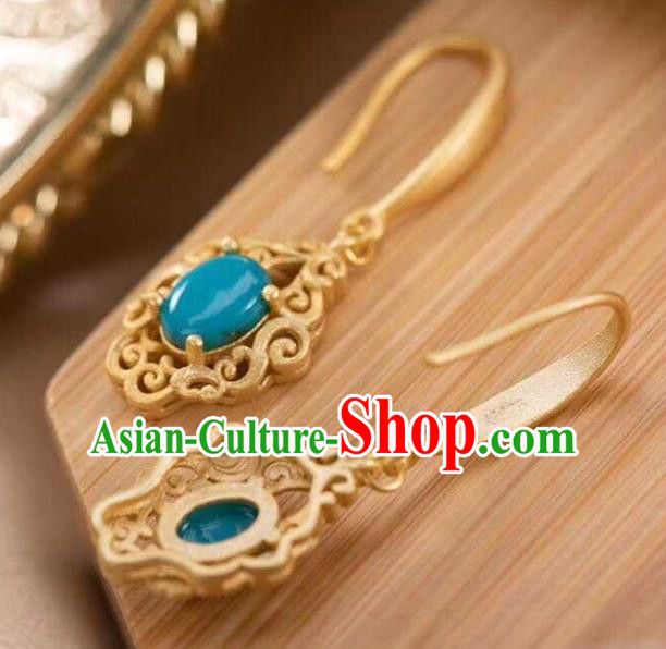 Handmade Chinese Traditional Kallaite Ear Accessories Cheongsam Golden Earrings Jewelry Handmade Chinese Traditional Kallaite Ear Accessories Cheongsam Golden Earrings Jewelry