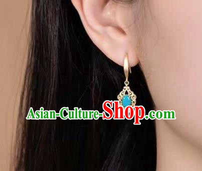 Handmade Chinese Traditional Kallaite Ear Accessories Cheongsam Golden Earrings Jewelry Handmade Chinese Traditional Kallaite Ear Accessories Cheongsam Golden Earrings Jewelry