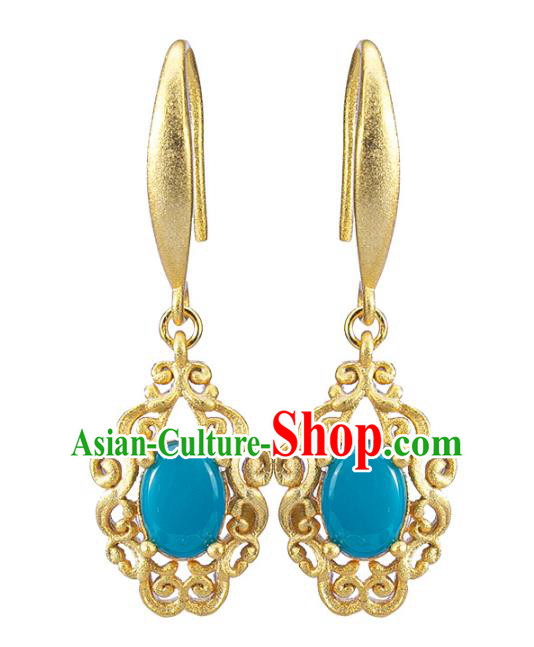 Handmade Chinese Traditional Kallaite Ear Accessories Cheongsam Golden Earrings Jewelry Handmade Chinese Traditional Kallaite Ear Accessories Cheongsam Golden Earrings Jewelry