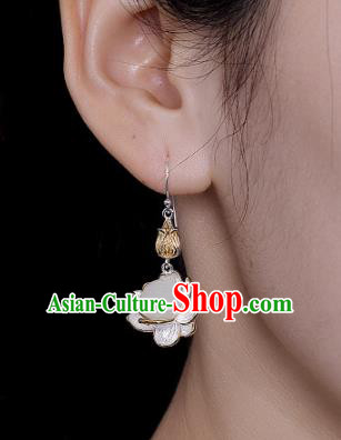 Handmade Chinese Traditional White Jade Lotus Seedpod Ear Accessories Cheongsam Earrings Jewelry