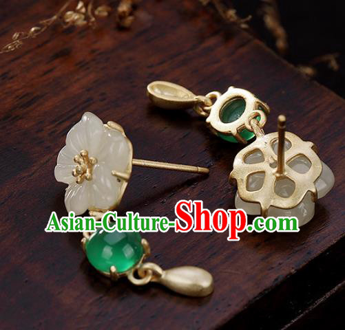 Handmade Chinese Traditional White Jade Plum Blossom Ear Accessories Classical Cheongsam Earrings Jewelry Handmade Chinese Traditional White Jade Plum Blossom Ear Accessories Classical Cheongsam Earrings Jewelry