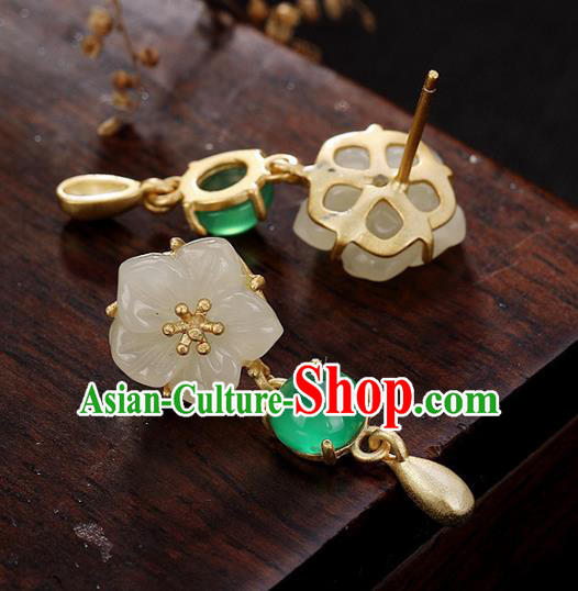 Handmade Chinese Traditional White Jade Plum Blossom Ear Accessories Classical Cheongsam Earrings Jewelry Handmade Chinese Traditional White Jade Plum Blossom Ear Accessories Classical Cheongsam Earrings Jewelry