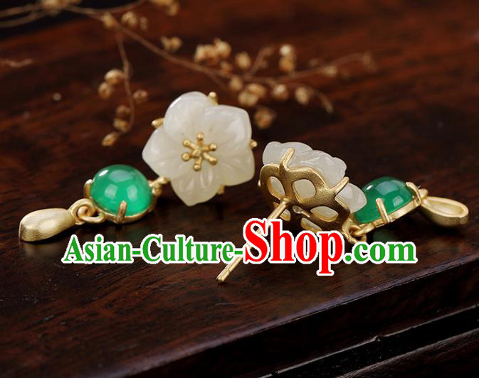 Handmade Chinese Traditional White Jade Plum Blossom Ear Accessories Classical Cheongsam Earrings Jewelry Handmade Chinese Traditional White Jade Plum Blossom Ear Accessories Classical Cheongsam Earrings Jewelry