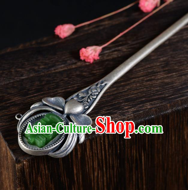 China Ancient Princess Hair Accessories Traditional National Jade Silver Hairpin China Ancient Princess Hair Accessories Traditional National Jade Silver Hairpin