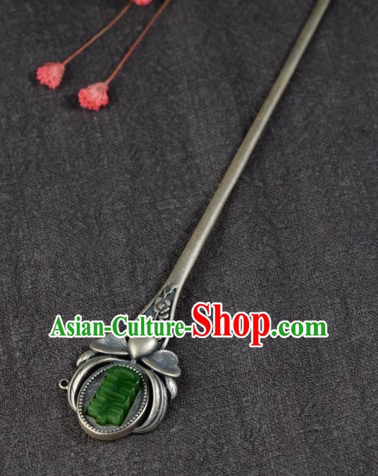 China Ancient Princess Hair Accessories Traditional National Jade Silver Hairpin China Ancient Princess Hair Accessories Traditional National Jade Silver Hairpin