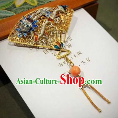 China Ancient Court Queen Cloisonne Brooch Traditional Qing Dynasty Golden Filigree Breastpin Jewelry Accessories