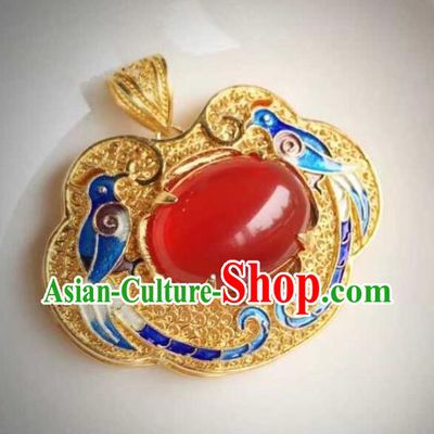 China Ancient Court Queen Cloisonne Magpie Necklace Traditional Qing Dynasty Golden Agate Jewelry Necklet Pendant Accessories