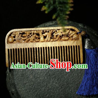 China Handmade Hair Accessories Wood Hairpin Traditional National Carving Nanmu Hair Comb