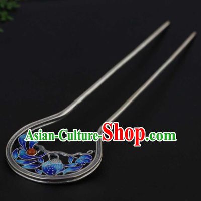 China Ancient Princess Cloisonne Hairpin Traditional National Silver Hair Stick Handmade Hair Accessories