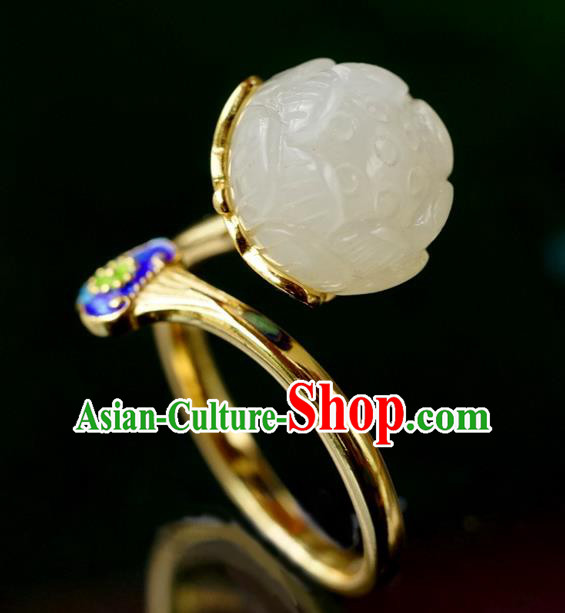 China Ancient Court Queen White Jade Lotus Seedpod Ring Traditional Cloisonne Jewelry Accessories China Ancient Court Queen White Jade Lotus Seedpod Ring Traditional Cloisonne Jewelry Accessories