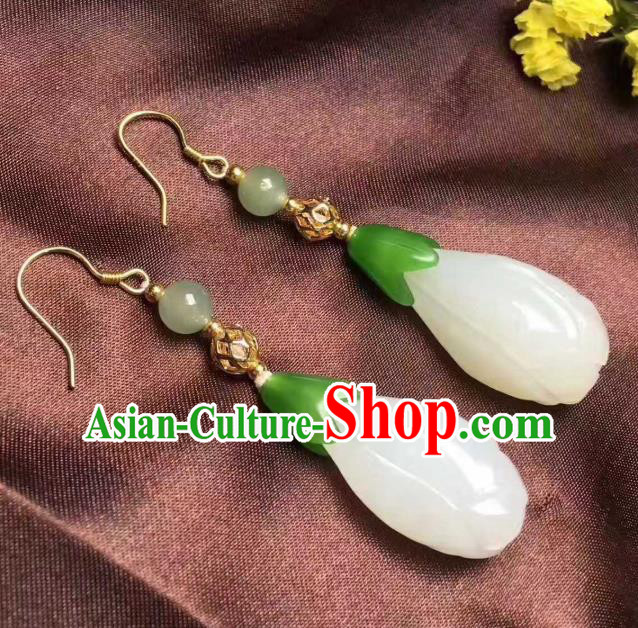 Handmade Chinese Traditional Ear Accessories Classical Qing Dynasty Court Jade Mangnolia Earrings Jewelry Handmade Chinese Traditional Ear Accessories Classical Qing Dynasty Court Jade Mangnolia Earrings Jewelry
