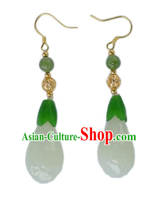 Handmade Chinese Traditional Ear Accessories Classical Qing Dynasty Court Jade Mangnolia Earrings Jewelry Handmade Chinese Traditional Ear Accessories Classical Qing Dynasty Court Jade Mangnolia Earrings Jewelry