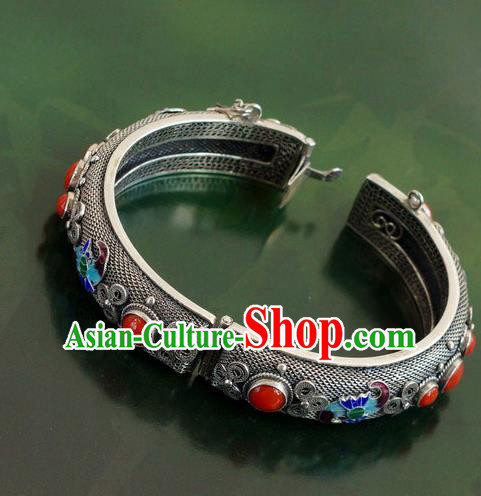 China Traditional Handmade Cloisonne Bat Bracelet National Silver Bangle Accessories China Traditional Handmade Cloisonne Bat Bracelet National Silver Bangle Accessories