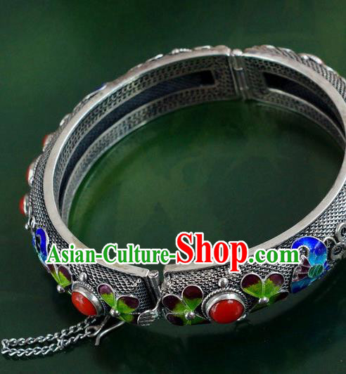 China Traditional Handmade Cloisonne Bat Bracelet National Silver Bangle Accessories China Traditional Handmade Cloisonne Bat Bracelet National Silver Bangle Accessories