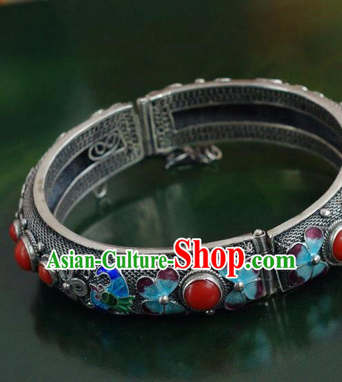 China Traditional Handmade Cloisonne Bat Bracelet National Silver Bangle Accessories China Traditional Handmade Cloisonne Bat Bracelet National Silver Bangle Accessories