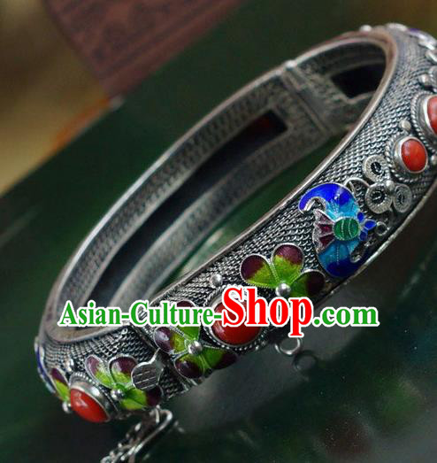 China Traditional Handmade Cloisonne Bat Bracelet National Silver Bangle Accessories China Traditional Handmade Cloisonne Bat Bracelet National Silver Bangle Accessories