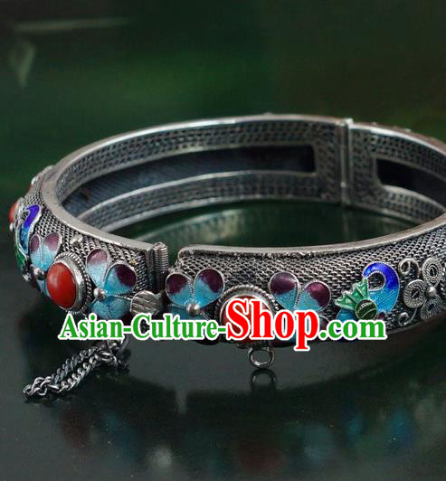 China Traditional Handmade Cloisonne Bat Bracelet National Silver Bangle Accessories China Traditional Handmade Cloisonne Bat Bracelet National Silver Bangle Accessories