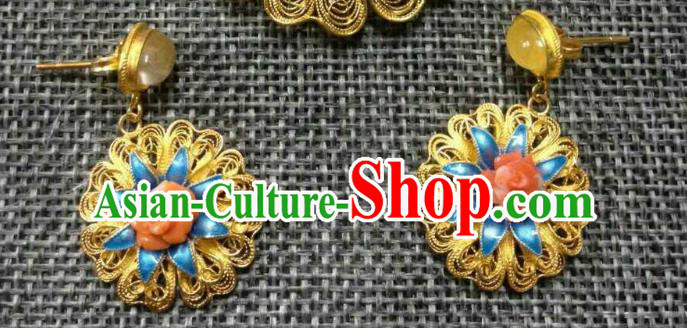 Handmade Chinese Golden Sunflower Earrings Jewelry Traditional Classical Wedding Bride Ear Accessories