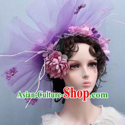 Europe Stage Show Princess Headwear Purple Veil Top Hat Handmade Noble Lady Wedding Hair Accessories