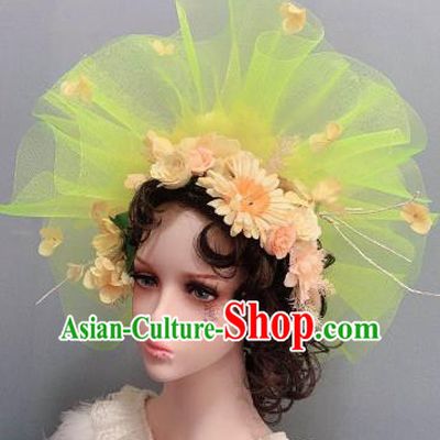 Handmade Noble Lady Wedding Hair Accessories Stage Show Headwear Europe Princess Yellow Veil Top Hat