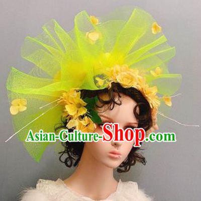 Handmade Stage Show Headwear Europe Princess Yellow Veil Top Hat Noble Lady Wedding Hair Accessories