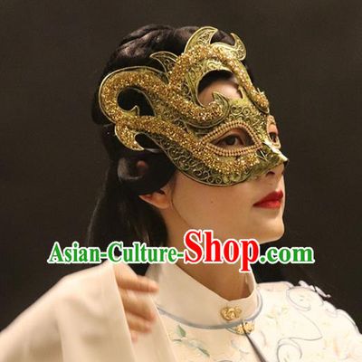 Top Grade Halloween Stage Performance Accessories Fancy Ball Cosplay Swordsman Golden Crystal Face Mask
