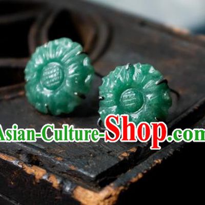 China Handmade Jade Ear Accessories National Earrings Traditional Ear Stud Jewelry
