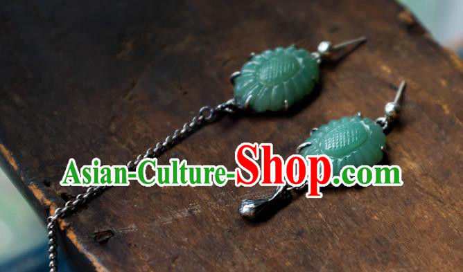 China Traditional Ear Stud Jewelry National Earrings Handmade Green Jade Ear Accessories China Traditional Ear Stud Jewelry National Earrings Handmade Green Jade Ear Accessories