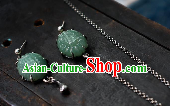 China Traditional Ear Stud Jewelry National Earrings Handmade Green Jade Ear Accessories China Traditional Ear Stud Jewelry National Earrings Handmade Green Jade Ear Accessories