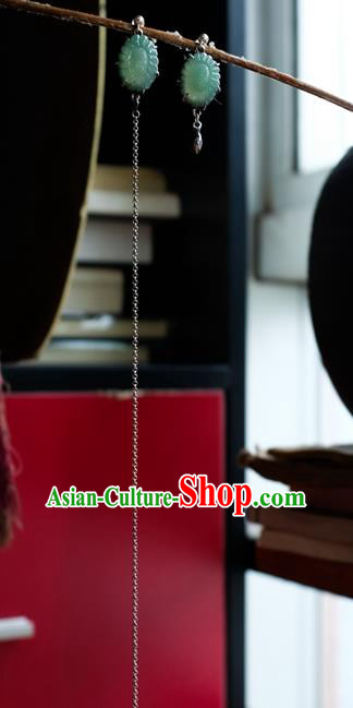 China Traditional Ear Stud Jewelry National Earrings Handmade Green Jade Ear Accessories China Traditional Ear Stud Jewelry National Earrings Handmade Green Jade Ear Accessories
