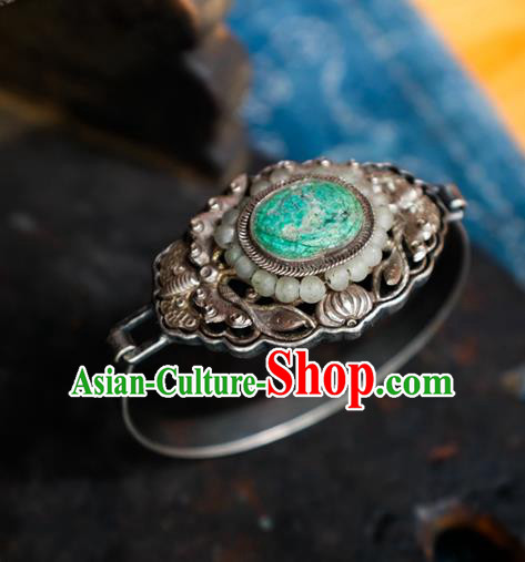 Chinese Handmade Beads Bracelet Accessories Traditional Silver Carving Butterfly Jewelry