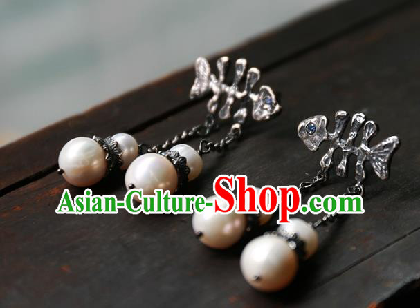 China Traditional Silver Jewelry National Fishbone Earrings Handmade Ear Accessories China Traditional Silver Jewelry National Fishbone Earrings Handmade Ear Accessories