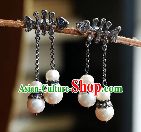China Traditional Silver Jewelry National Fishbone Earrings Handmade Ear Accessories China Traditional Silver Jewelry National Fishbone Earrings Handmade Ear Accessories
