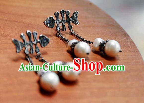 China Traditional Silver Jewelry National Fishbone Earrings Handmade Ear Accessories China Traditional Silver Jewelry National Fishbone Earrings Handmade Ear Accessories