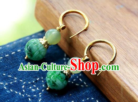 China Traditional Jade Carving Beads Jewelry Handmade Ear Accessories National Court Earrings China Traditional Jade Carving Beads Jewelry Handmade Ear Accessories National Court Earrings
