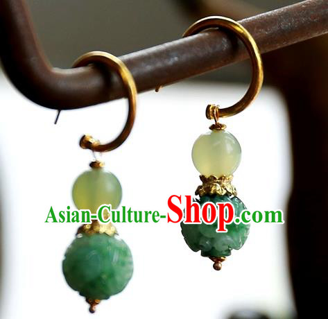 China Traditional Jade Carving Beads Jewelry Handmade Ear Accessories National Court Earrings China Traditional Jade Carving Beads Jewelry Handmade Ear Accessories National Court Earrings