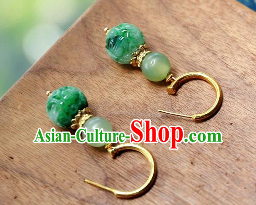 China Traditional Jade Carving Beads Jewelry Handmade Ear Accessories National Court Earrings China Traditional Jade Carving Beads Jewelry Handmade Ear Accessories National Court Earrings