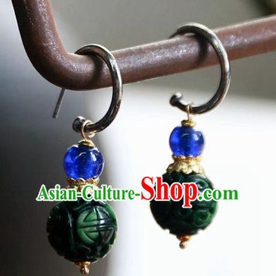 China Handmade Ear Accessories National Court Earrings Traditional Jade Carving Beads Jewelry