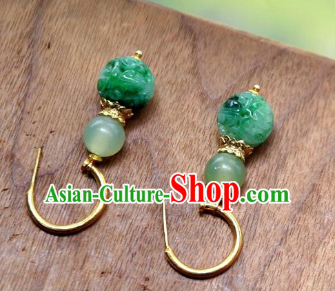 China Traditional Jade Carving Beads Jewelry Handmade Ear Accessories National Court Earrings China Traditional Jade Carving Beads Jewelry Handmade Ear Accessories National Court Earrings